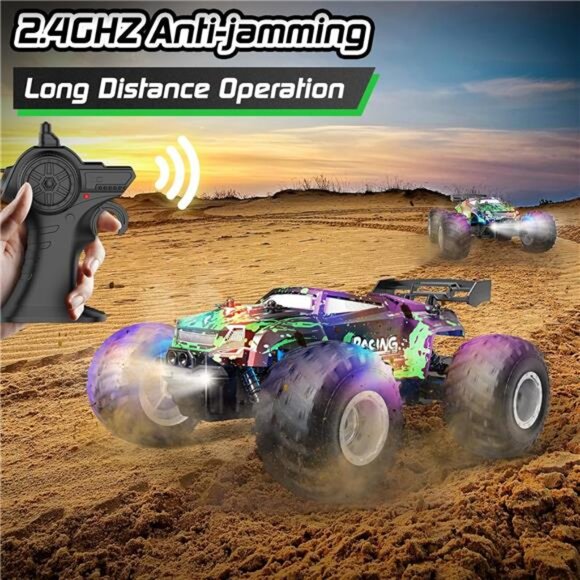 Remote Control Car, 1:18 Scale All Terrain RC Cars, 2WD 20Km/h with Colorful Led - Picture 2 of 7